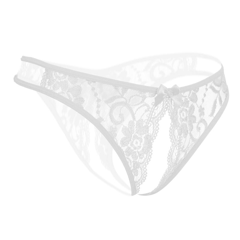 SLITHICE Women Sexy Floral Lace Briefs with Cute Bow Center (US, Alpha, Large, Regular, Regular, White) - Image 2